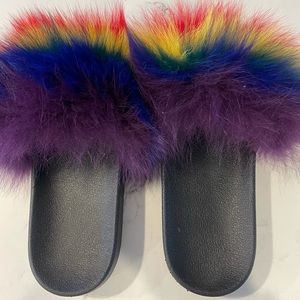Rainbow real fur slides size 11